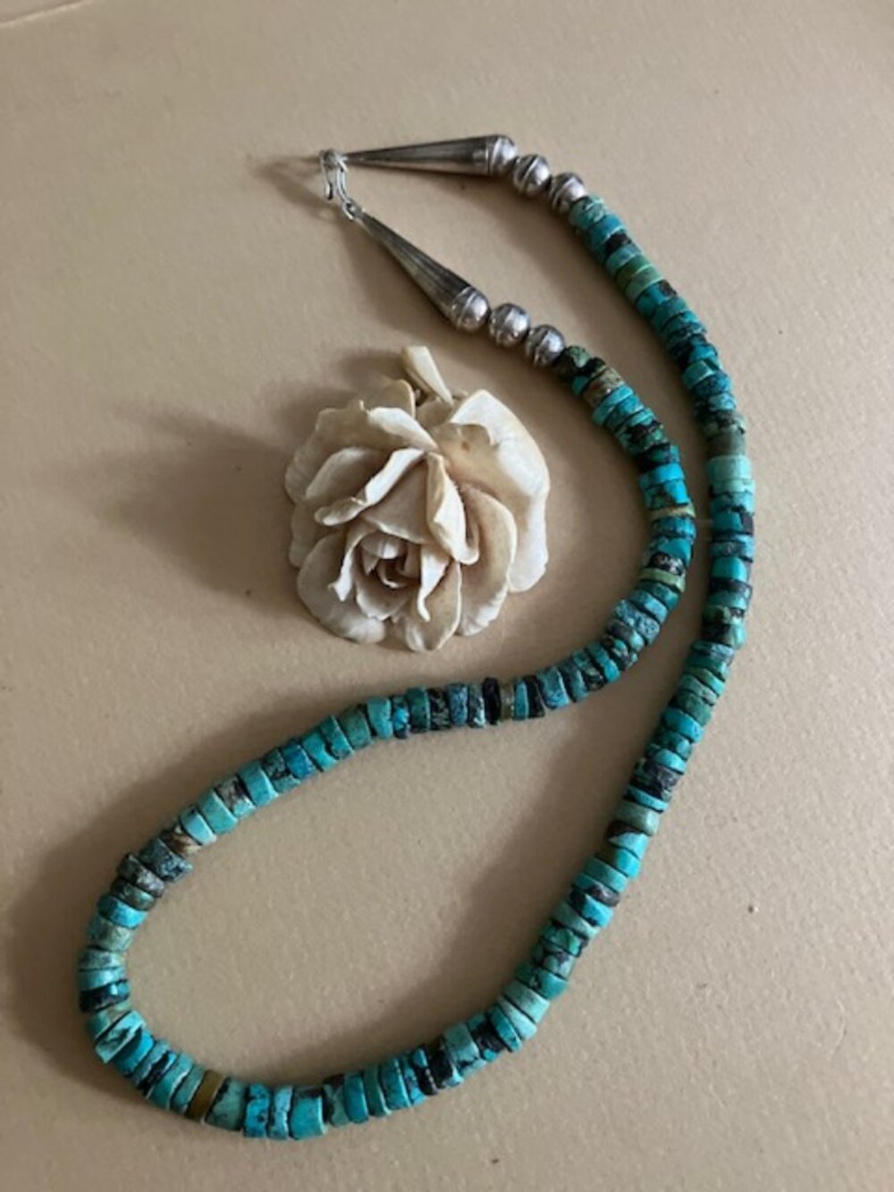 Chunky Turquoise Heishi Southwestern Necklace with Sterling